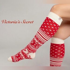 Victorias Secret Fair Isle Cashmere Blend Red Snowflakes Knee High Socks sz XS/S